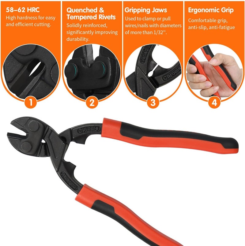 LFSEMINI 8-inch Mini Bolt Cutter, Heavy Duty Wire Cutters with Ergonomic Handle, High Hardness and High Leverage, CR-V Steel Blade for Wire, Cables, Chains, Small Screws, Nails - Image 5